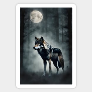 Mysterious Wolf in the Foggy Dark Forest Vintage Sticker